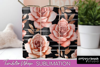 Rose Gold Flower Tumbler PNG - Floral Tumbler Wrap Sublimation OrangeBrushStudio 