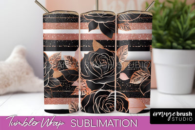 Rose Gold Flower Tumbler PNG - Floral Tumbler Wrap Sublimation OrangeBrushStudio 