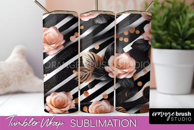 Rose Gold Flower Tumbler PNG - Floral Tumbler Wrap Sublimation OrangeBrushStudio 