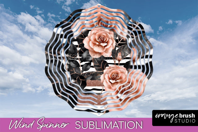 Rose Gold Flower Wind Spinner - Summer Wind Spinner Design Sublimation OrangeBrushStudio 