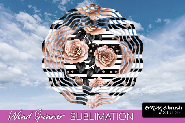 Rose Gold Flower Wind Spinner - Summer Wind Spinner Design Sublimation OrangeBrushStudio 