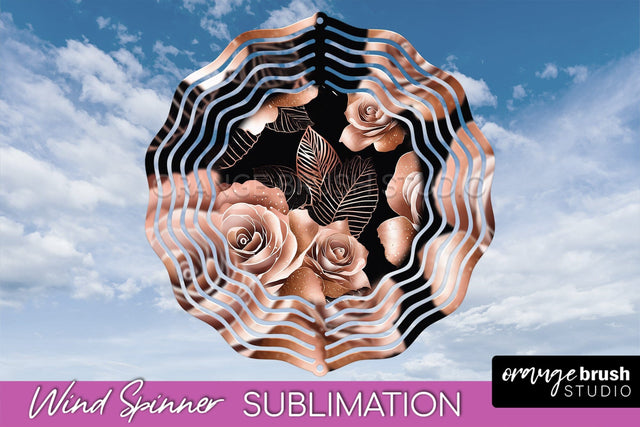 Rose Gold Flower Wind Spinner - Summer Wind Spinner Design Sublimation OrangeBrushStudio 