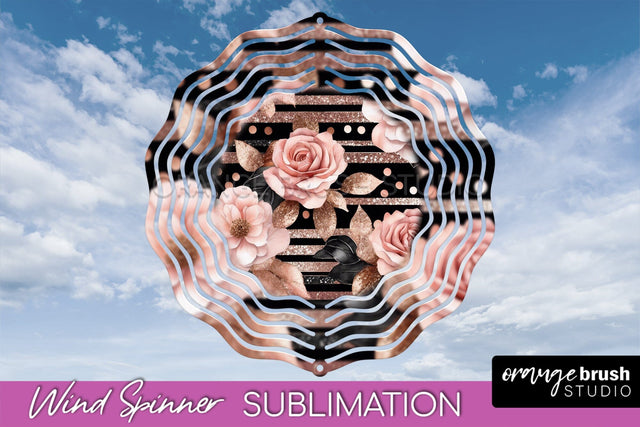Rose Gold Flower Wind Spinner - Summer Wind Spinner Design Sublimation OrangeBrushStudio 