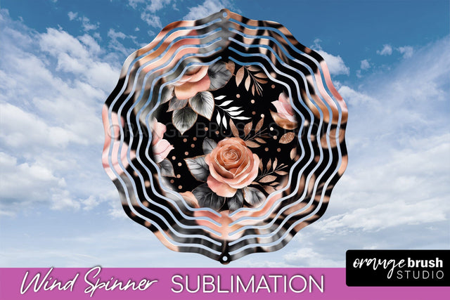 Rose Gold Flower Wind Spinner - Summer Wind Spinner Design Sublimation OrangeBrushStudio 