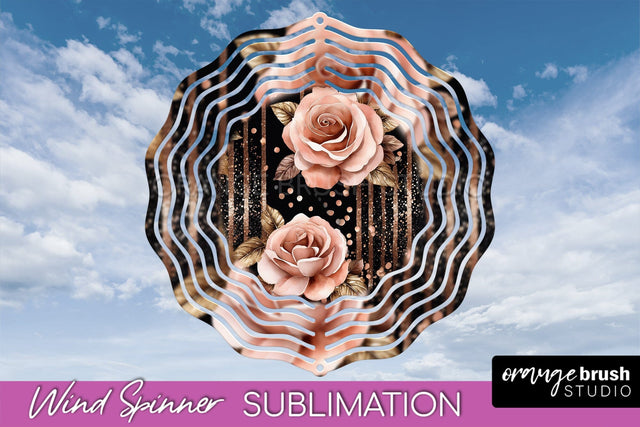 Rose Gold Flower Wind Spinner - Summer Wind Spinner Design Sublimation OrangeBrushStudio 