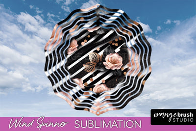 Rose Gold Flower Wind Spinner - Summer Wind Spinner Design Sublimation OrangeBrushStudio 