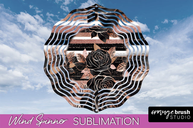 Rose Gold Flower Wind Spinner - Summer Wind Spinner Design Sublimation OrangeBrushStudio 