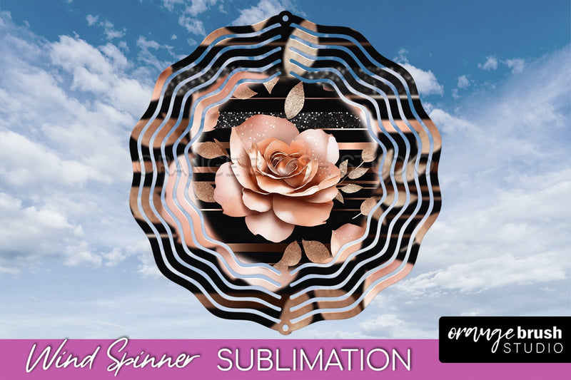 Rose Gold Flower Wind Spinner - Summer Wind Spinner Design Sublimation OrangeBrushStudio 