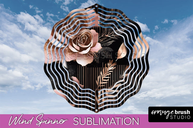 Rose Gold Flower Wind Spinner - Summer Wind Spinner Design Sublimation OrangeBrushStudio 