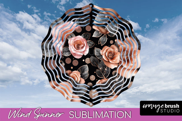 Rose Gold Flower Wind Spinner - Summer Wind Spinner Design Sublimation OrangeBrushStudio 