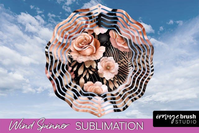 Rose Gold Flower Wind Spinner - Summer Wind Spinner Design Sublimation OrangeBrushStudio 