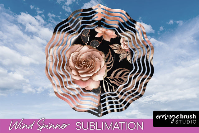 Rose Gold Flower Wind Spinner - Summer Wind Spinner Design Sublimation OrangeBrushStudio 