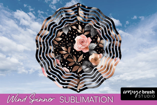 Rose Gold Flower Wind Spinner - Summer Wind Spinner Design Sublimation OrangeBrushStudio 