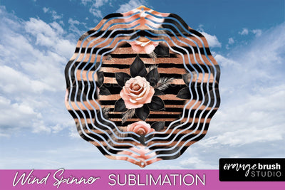 Rose Gold Flower Wind Spinner - Summer Wind Spinner Design Sublimation OrangeBrushStudio 
