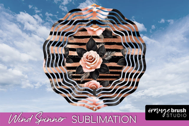 Rose Gold Flower Wind Spinner - Summer Wind Spinner Design Sublimation OrangeBrushStudio 