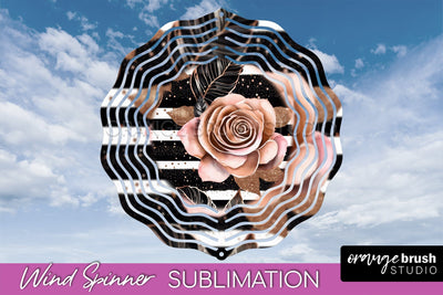 Rose Gold Flower Wind Spinner - Summer Wind Spinner Design Sublimation OrangeBrushStudio 