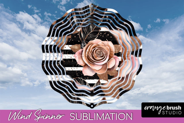 Rose Gold Flower Wind Spinner - Summer Wind Spinner Design Sublimation OrangeBrushStudio 