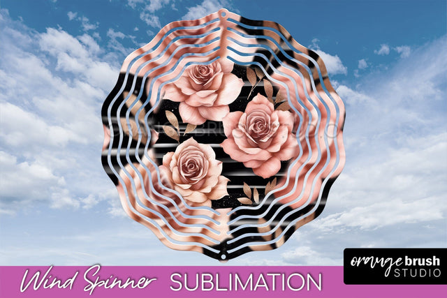 Rose Gold Flower Wind Spinner - Summer Wind Spinner Design Sublimation OrangeBrushStudio 