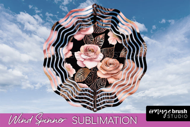 Rose Gold Flower Wind Spinner - Summer Wind Spinner Design Sublimation OrangeBrushStudio 