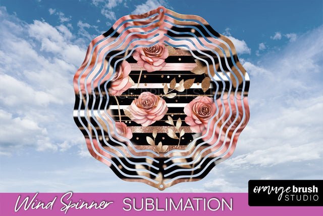 Rose Gold Flower Wind Spinner - Summer Wind Spinner Design Sublimation OrangeBrushStudio 
