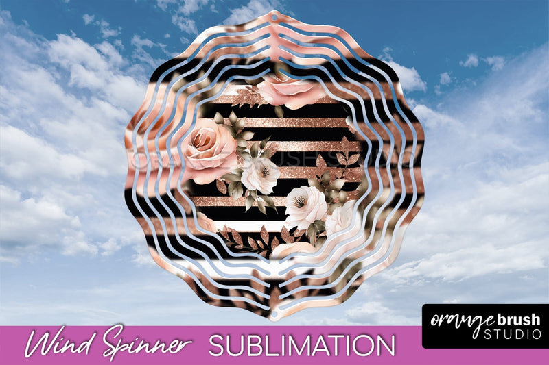 Rose Gold Flower Wind Spinner - Summer Wind Spinner Design Sublimation OrangeBrushStudio 