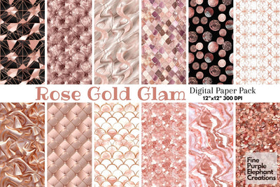 Rose Gold Glam Digital Paper | Luxury Glitter Art Deco Digital Pattern Fine Purple Elephant Creations 