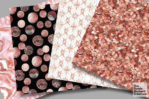 Rose Gold Glam Digital Paper | Luxury Glitter Art Deco Digital Pattern Fine Purple Elephant Creations 