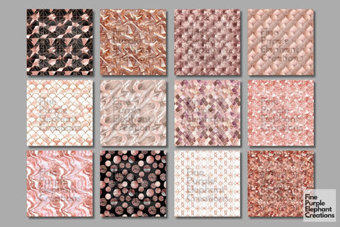 Rose Gold Glam Digital Paper | Luxury Glitter Art Deco Digital Pattern Fine Purple Elephant Creations 