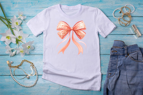 Rose Gold Glitter Coquette Bow Clipart, rose gold bow, glitter coquette bow, romantic bow design, gold glitter clipart, digital bow design, feminine rose bow, glitter bow art Sublimation FloridPrintables 