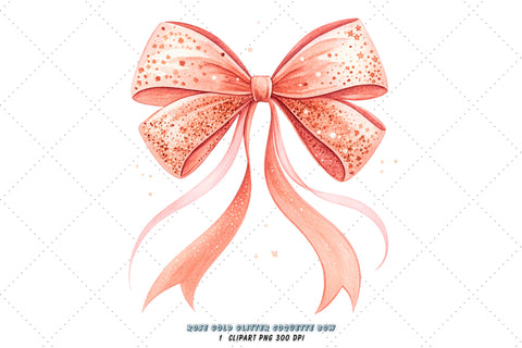 Rose Gold Glitter Coquette Bow Clipart, rose gold bow, glitter coquette bow, romantic bow design, gold glitter clipart, digital bow design, feminine rose bow, glitter bow art Sublimation FloridPrintables 