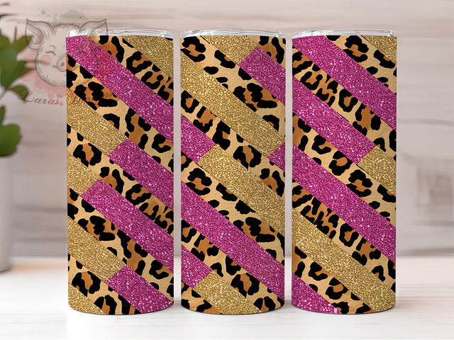 Rose Gold Glitter Leopard Tumbler, Rose Gold Leopard, Cheetah Print Design, Pink Leopard Template, Glam Tumbler Wrap, Sparkle Animal Pattern, Feminine Leopard Print Sublimation Lara' s Designs 