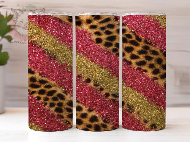 Rose Gold Glitter Leopard Tumbler, Rose Gold Leopard, Cheetah Print Design, Pink Leopard Template, Glam Tumbler Wrap, Sparkle Animal Pattern, Feminine Leopard Print Sublimation Lara' s Designs 