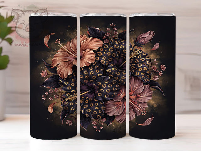 Rose Gold Hibiscus 20oz Tumbler, Hibiscus Flower, Rose Gold, Elegant Design, Tropical Vibes, Whimsical Charm, Skinny Tumbler, Sublimation PNG Sublimation Lara' s Designs 