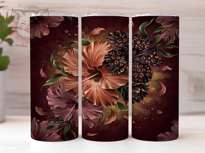 Rose Gold Hibiscus Glow 20oz Tumbler, Rose Gold Theme, Hibiscus Flower, Glow Effect, Tropical Vibes, Elegant Charm, Skinny Tumbler, Sublimation PNG Sublimation Lara' s Designs 
