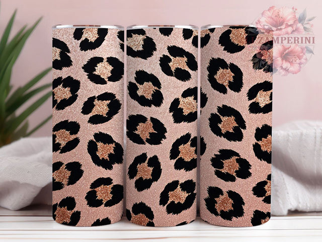 Rose Gold Leopard Glam 20oz Tumbler, Leopard Motif, Rose Gold Accent, Glam Theme, Luxe Art Design, Stylish Flair, Sublimation Wrap, 20oz Tumbler Sublimation Li Zamperini 