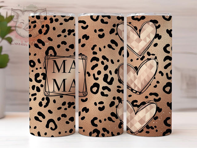 Rose Gold Mama Leopard Print Tumbler, Leopard Print Tumbler, Mama Tumbler Wrap, 20oz Skinny Tumbler, Animal Print Tumbler, Glitter Tumbler Design, Sublimation Tumbler Wrap Sublimation Lara' s Designs 