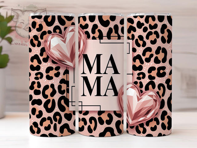 Rose Gold Mama Leopard Print Tumbler, Leopard Print Tumbler, Mama Tumbler Wrap, 20oz Skinny Tumbler, Animal Print Tumbler, Glitter Tumbler Design, Sublimation Tumbler Wrap Sublimation Lara' s Designs 