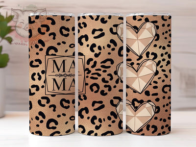 Rose Gold Mama Leopard Print Tumbler, Leopard Print Tumbler, Mama Tumbler Wrap, 20oz Skinny Tumbler, Animal Print Tumbler, Glitter Tumbler Design, Sublimation Tumbler Wrap Sublimation Lara' s Designs 
