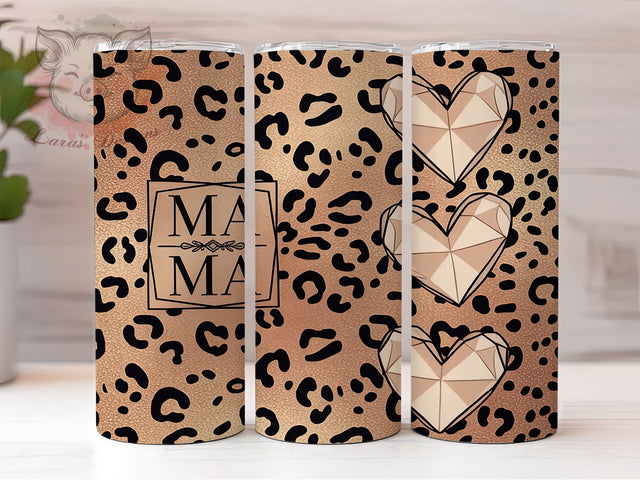 Rose Gold Mama Leopard Print Tumbler, Leopard Print Tumbler, Mama Tumbler Wrap, 20oz Skinny Tumbler, Animal Print Tumbler, Glitter Tumbler Design, Sublimation Tumbler Wrap Sublimation Lara' s Designs 