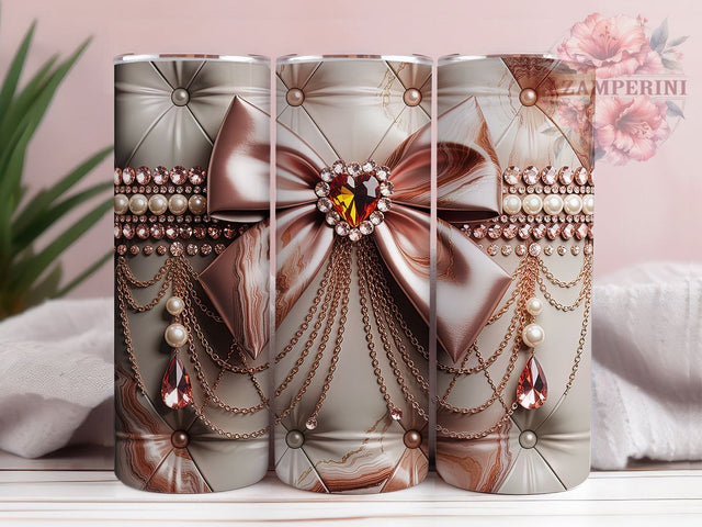 Rose Gold Marble Bow 20oz Tumbler, Satin Bow, Elegant Design, Marble Texture, Luxury Style, 20oz Tumbler Wrap, Sublimation PNG Sublimation Li Zamperini 