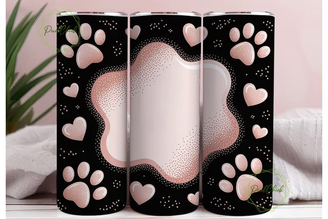 Rose Gold Paw Print 20oz Tumbler Wrap Sublimation PixelChick 