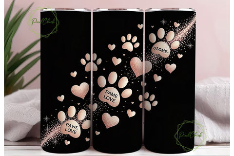 Rose Gold Paw Print & Heart 20oz Tumbler Sublimation PixelChick 