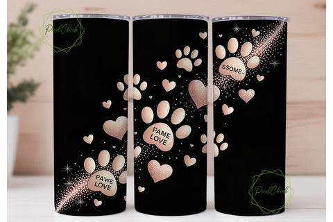 Rose Gold Paw Print & Heart 20oz Tumbler Sublimation PixelChick 
