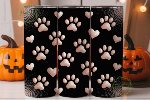 Rose Gold Paw Print & Heart 20oz Tumbler Sublimation PixelChick 