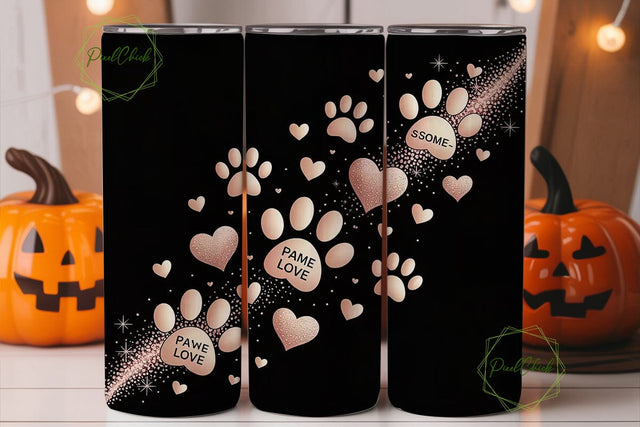 Rose Gold Paw Print & Heart 20oz Tumbler Sublimation PixelChick 
