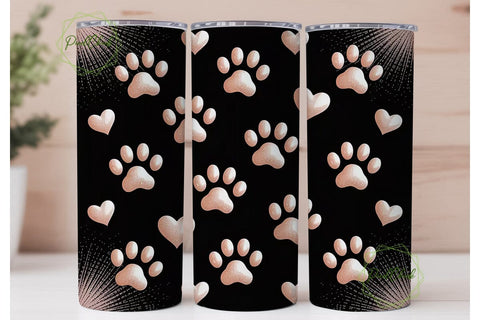Rose Gold Paw Print & Heart 20oz Tumbler Sublimation PixelChick 