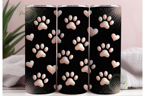 Rose Gold Paw Print & Heart 20oz Tumbler Sublimation PixelChick 