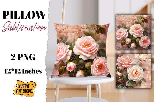 Rose gold pillow sublimation. 2 flowers pillow design Sublimation Yustaf Art Store 