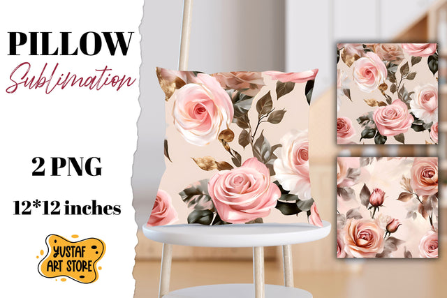 Rose gold pillow sublimation. 2 flowers pillow design Sublimation Yustaf Art Store 