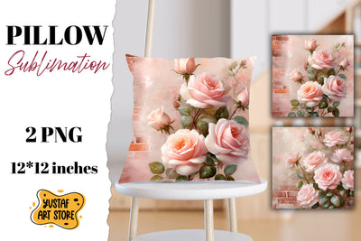 Rose gold pillow sublimation. 2 flowers pillow design Sublimation Yustaf Art Store 